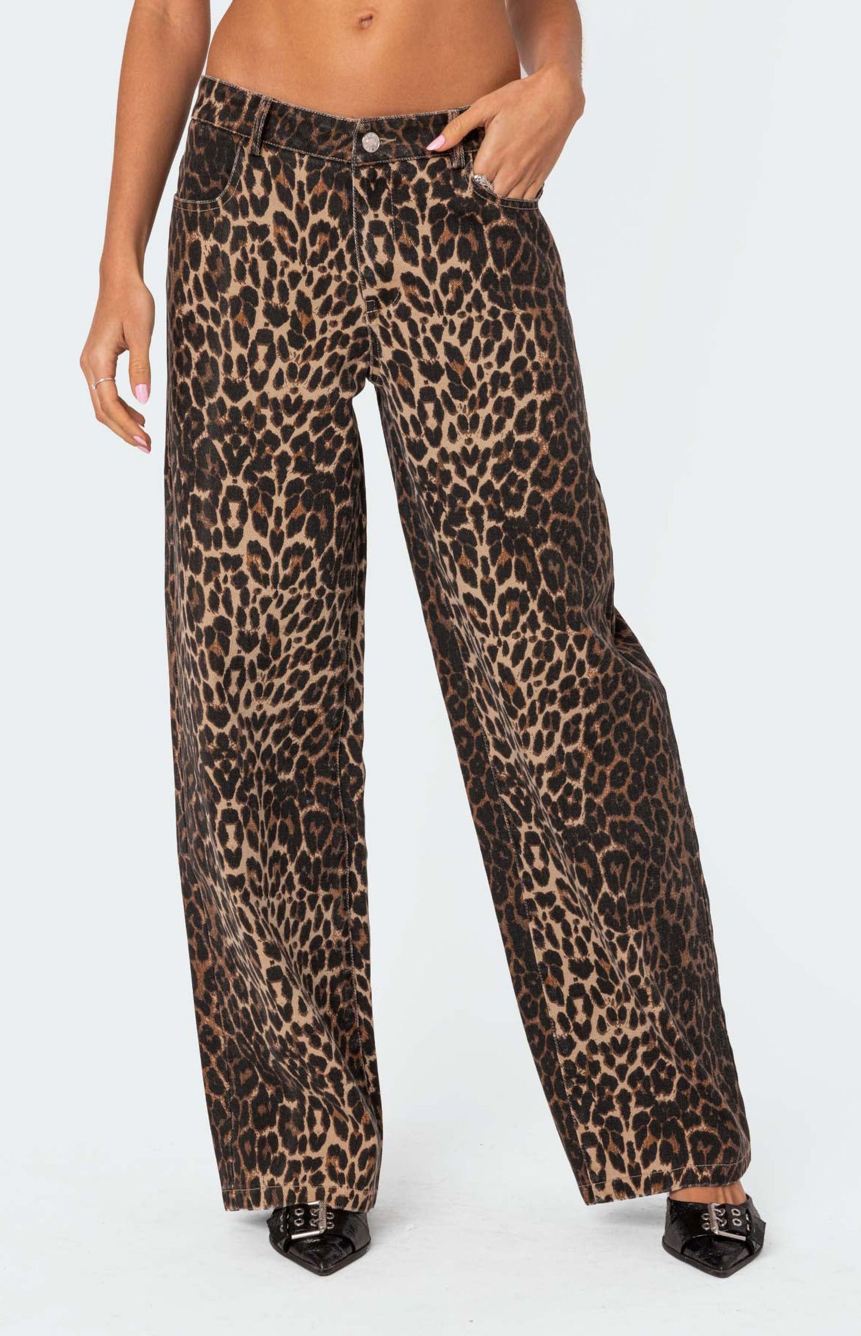 Edikted Leopard Printed Low Rise Jeans | PacSun