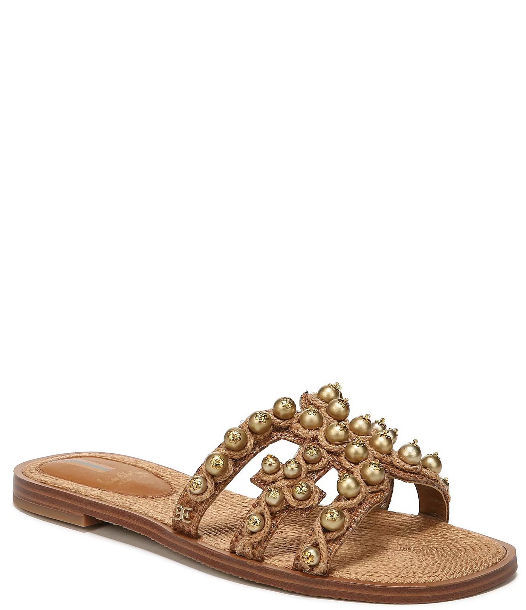 Bay Soleil Double E Pearl Embellished Raffia Slide Sandals | Dillard's