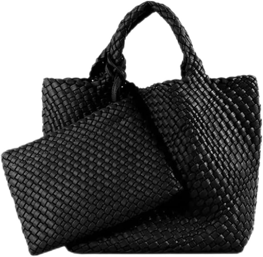 Woven Tote Bag,Womens Vegan Leather Woven Handbag with Purse,Fashion Wrist Bag Large Capacity,Sum... | Amazon (US)