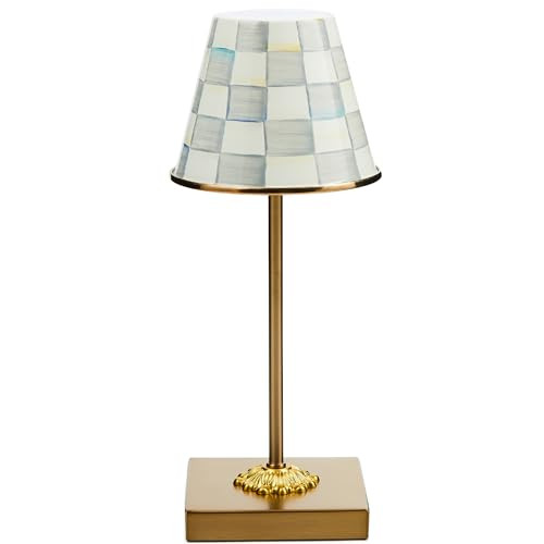 MACKENZIE-CHILDS LED Rechargeable Cafe Table Lamp, Cordless Decorative Lamp, Gray-and-White Sterling Check | Amazon (US)