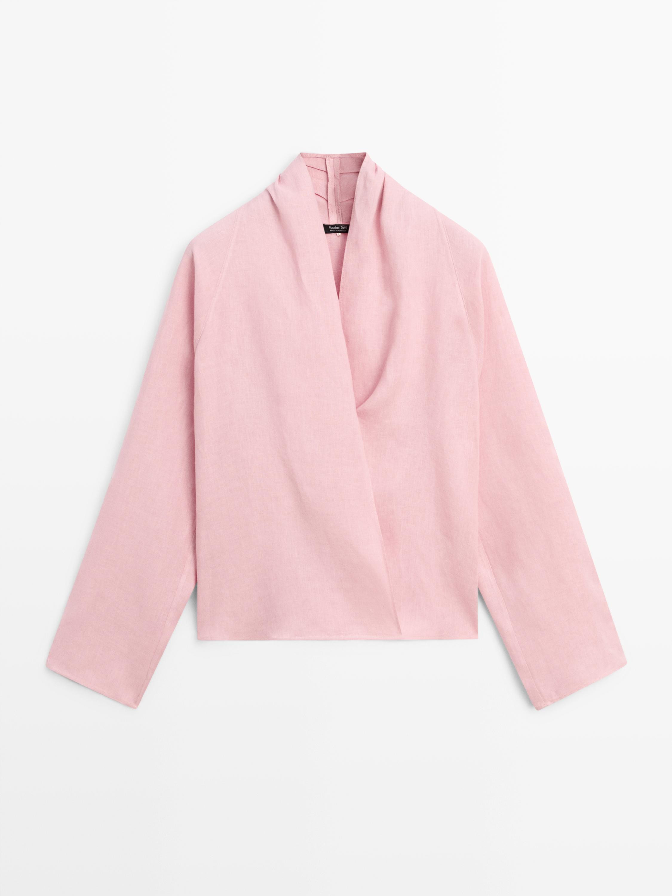Flowing loose-fitting linen wrap blouse | Massimo Dutti US