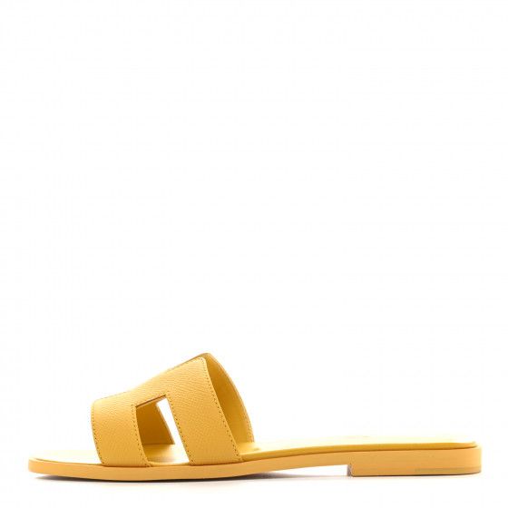HERMES Epsom Oran Sandals 37 Jaune Sable | Fashionphile