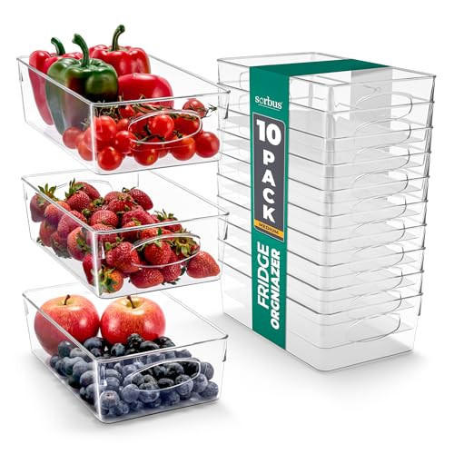 Sorbus 10-Pack Medium Clear Plastic Organizing Bins – Clear Bins for Organizing, Refrigerator Organizers, Fridge Organizer, Pantry Storage, Kitchen Organizer, and Pantry Organizers and Storage Bins | Amazon (US)