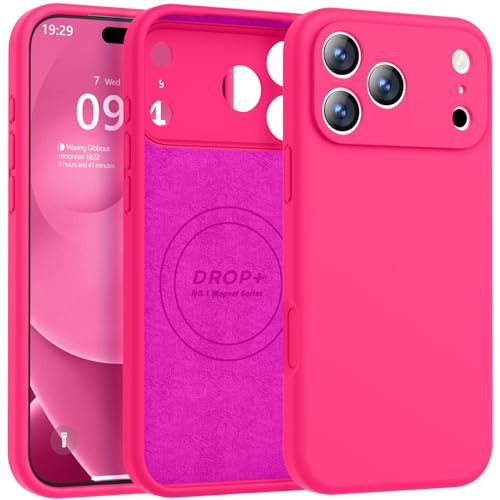 Ktele Magnetic for iPhone 17 Pro Max Case [Compatible with Magsafe] [Premium Silicone Satin-Smooth Touch] Slim Shockproof Anti-Scratch Microfiber Lining Case, 6.9 inch, Hot Pink | Amazon (US)