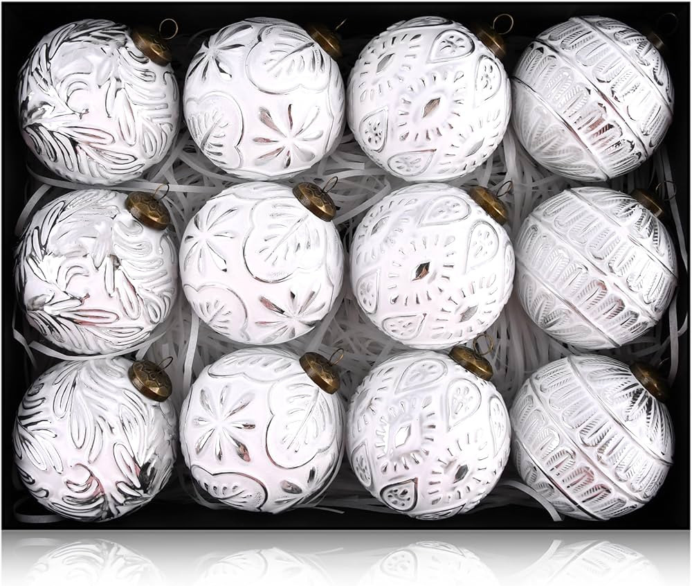 Vintage Christmas Ornaments for Tree Decorations - Rustic Christmas Ball Ornaments Silver White f... | Amazon (US)