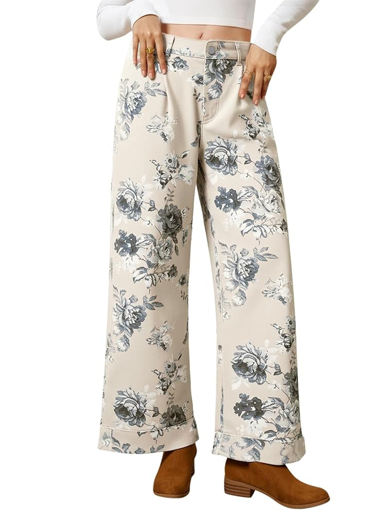 Cicy Bell Women's Floral Baggy Wide Leg Jeans Casual High Waisted Boyfriend Vintage Boho Denim Pa... | Amazon (US)