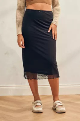 UO Black Mesh Midi Skirt | Urban Outfitters (EU)