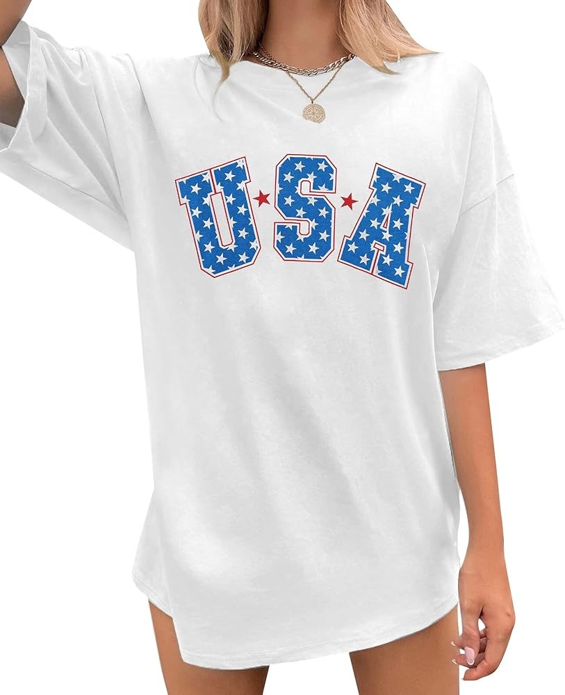 4th of July Shirts USA Shirt: American Flag Shirt Women Oversized - Patriotic Tshirt - USA Stars ... | Amazon (US)