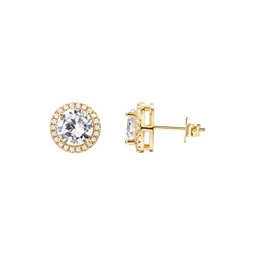 PAVOI 14K Gold Plated Sterling Silver Post Brilliant Round Faux Diamond Halo Earrings - Premium Cubi | Amazon (US)