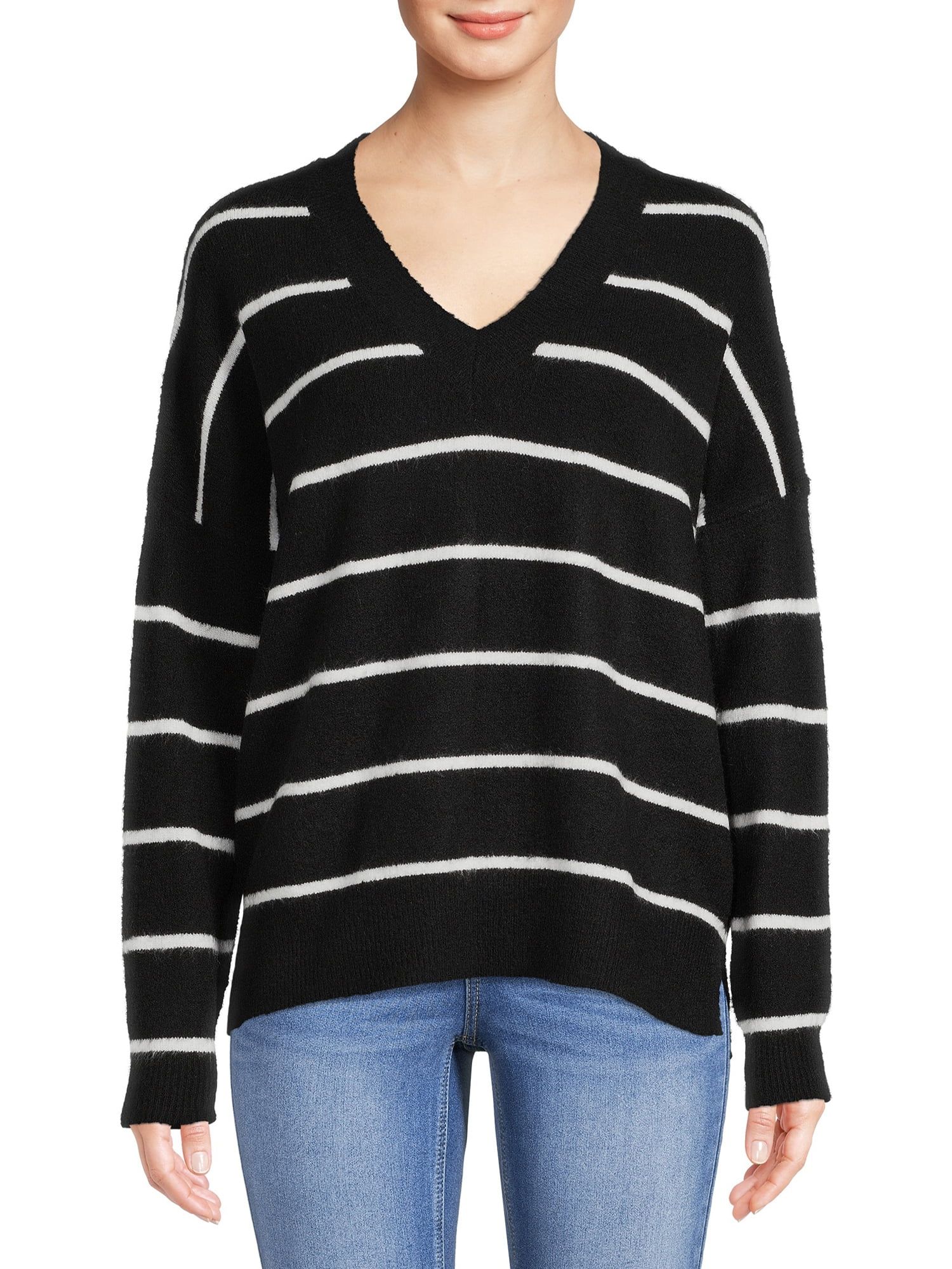 Dreamers by Debut Womens Oversized V-Neck Long Sleeve Pullover Sweater | Walmart (US)