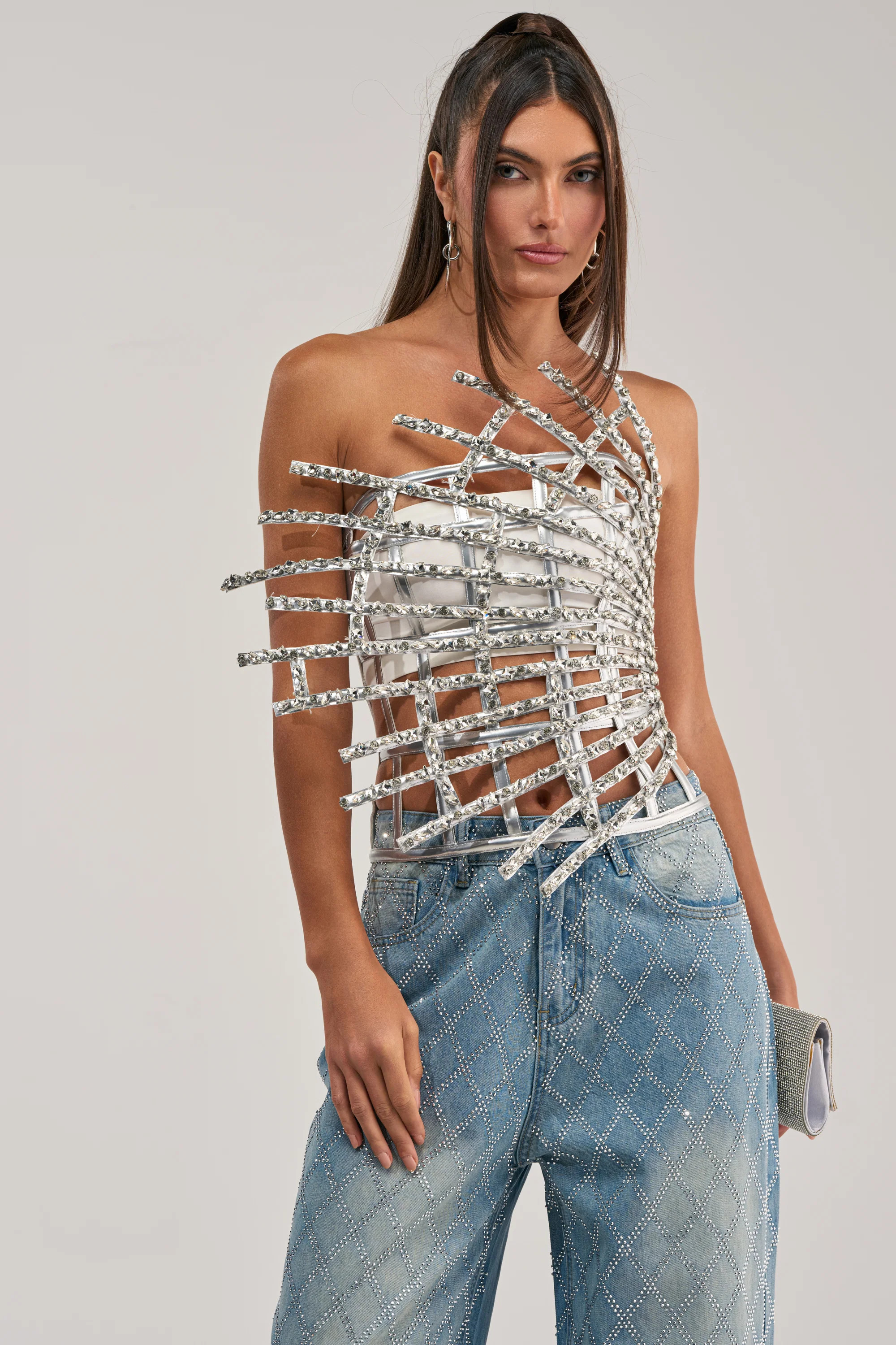 MADE YA LOOK RHINESTONE CAGE CORSET | AKIRA