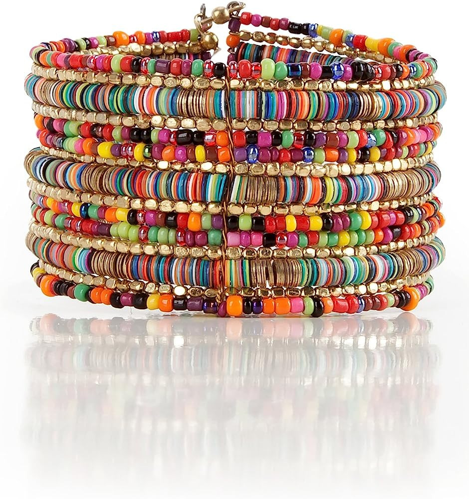 SPUNKYsoul Bohemian Multi-Colored Sequin Gold Cuff Bracelet | Amazon (US)