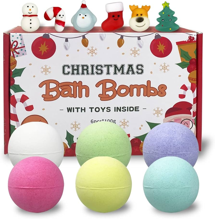QINGQIU 6 Pack Christmas Bubble Bath Bombs with Christmas Squishy Toys Inside for Kids Girls Boys... | Amazon (US)
