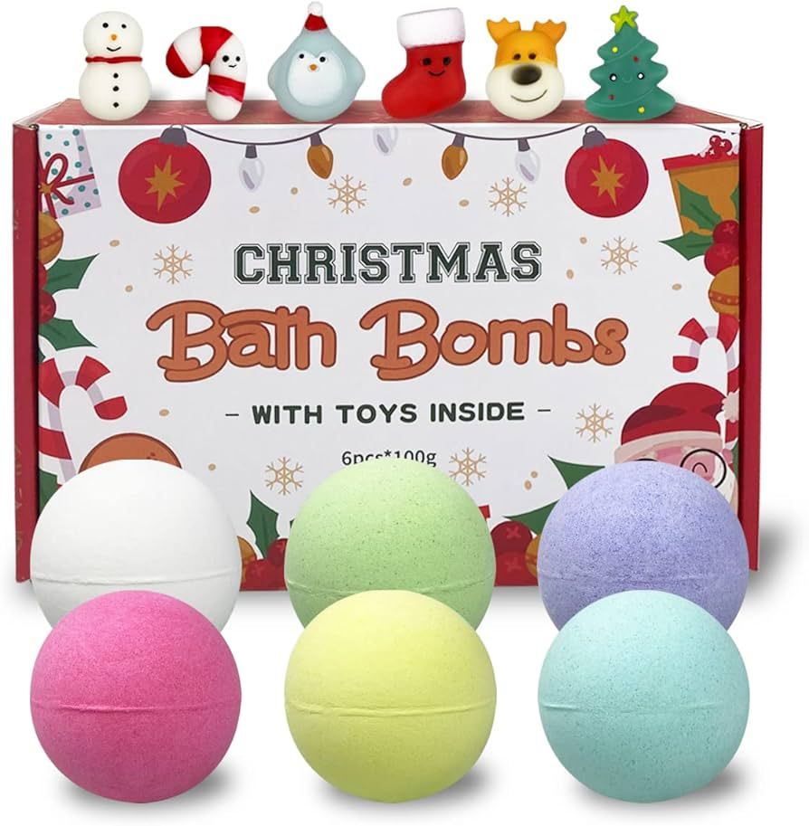 QINGQIU 6 Pack Christmas Bubble Bath Bombs with Christmas Squishy Toys Inside for Kids Girls Boys... | Amazon (US)