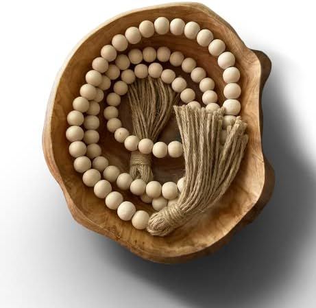 Wooden Bowl , Handmade Wooden Bowls with Wood Bead Garland , Natural Wood Bowl , Fruit Bowl , Key Bo | Amazon (US)