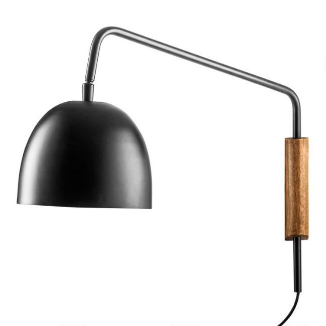 Wood and Black Metal Dome Adjustable Bryce Wall Sconce | World Market