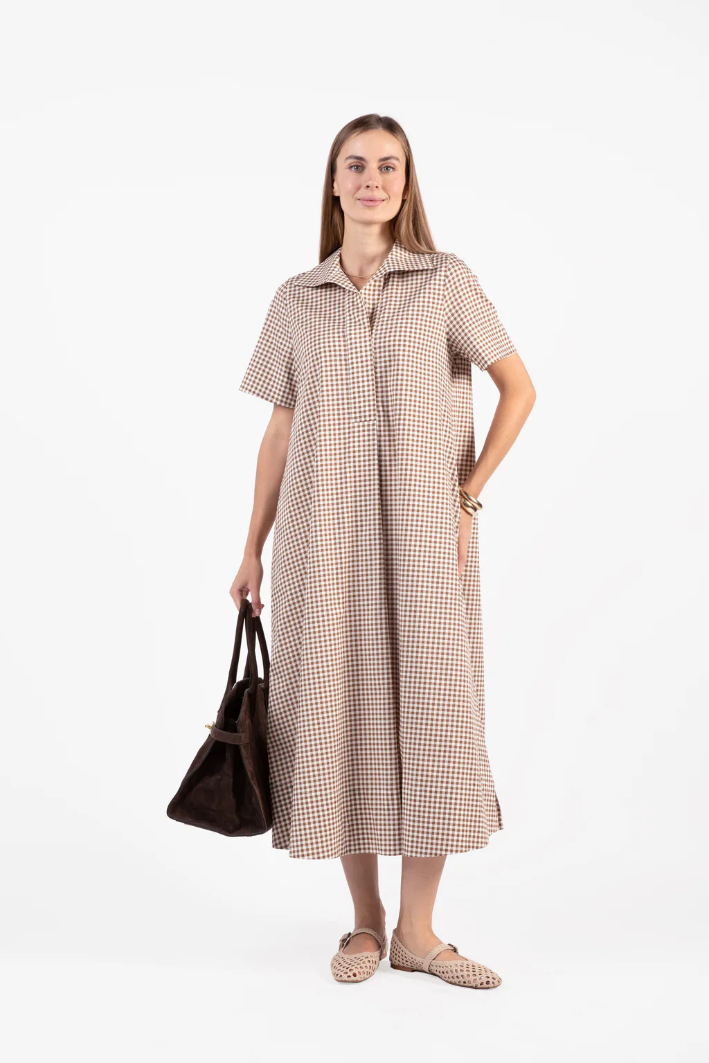 Weekender Caftan Dress - Gingham Tudor Brown | Quiet Culture