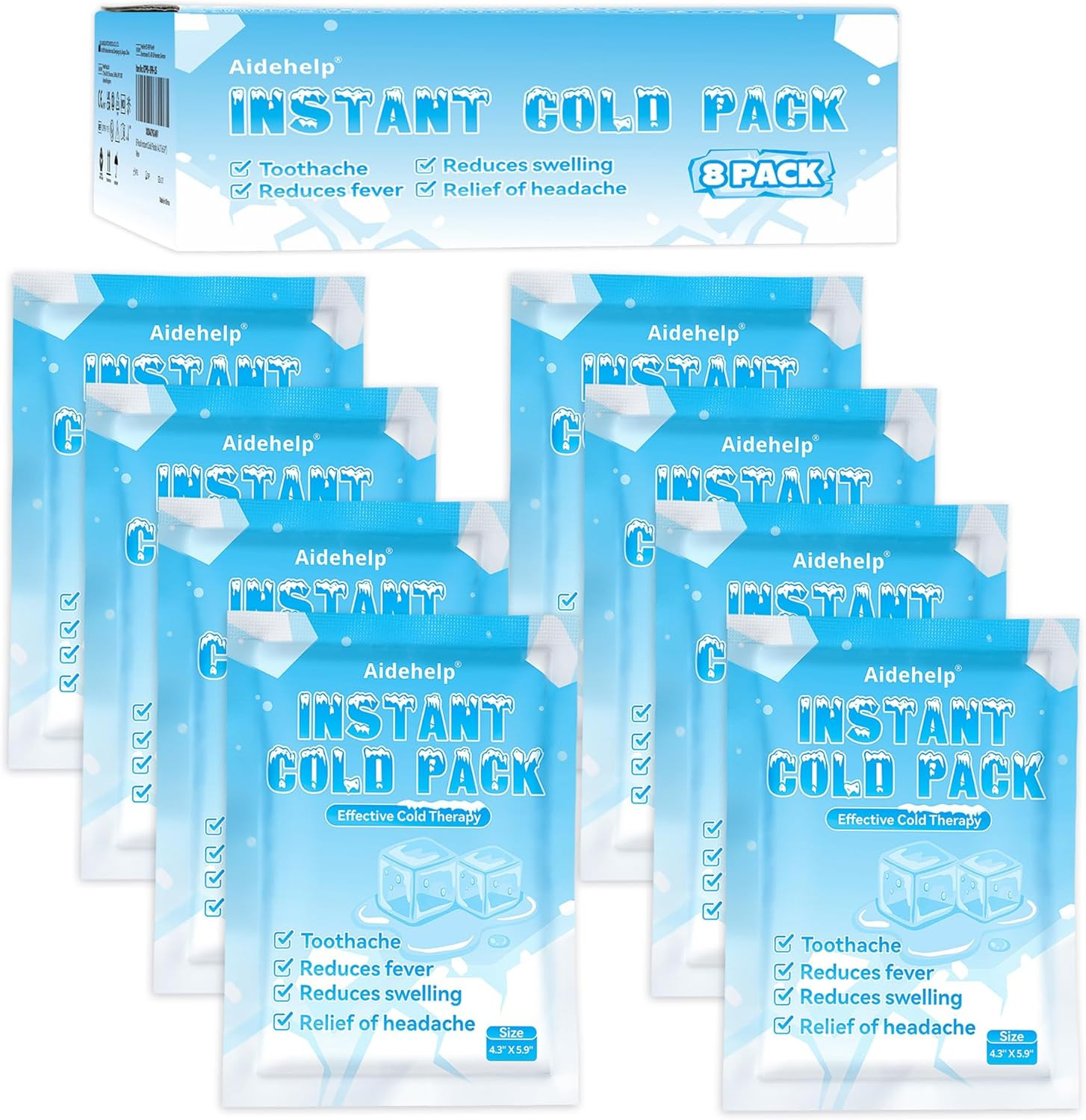 8 Pack Instant Cold Packs (4.3" x 5.9") - Disposable Ice Packs | Amazon (US)