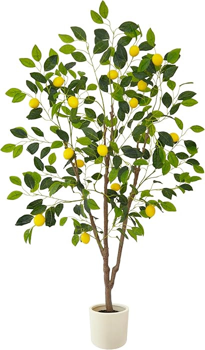 Warmplants Artificial Lemon Tree, 5ft Tall Fake Lemon Silk Plant with White Planter, Faux Lemon P... | Amazon (CA)