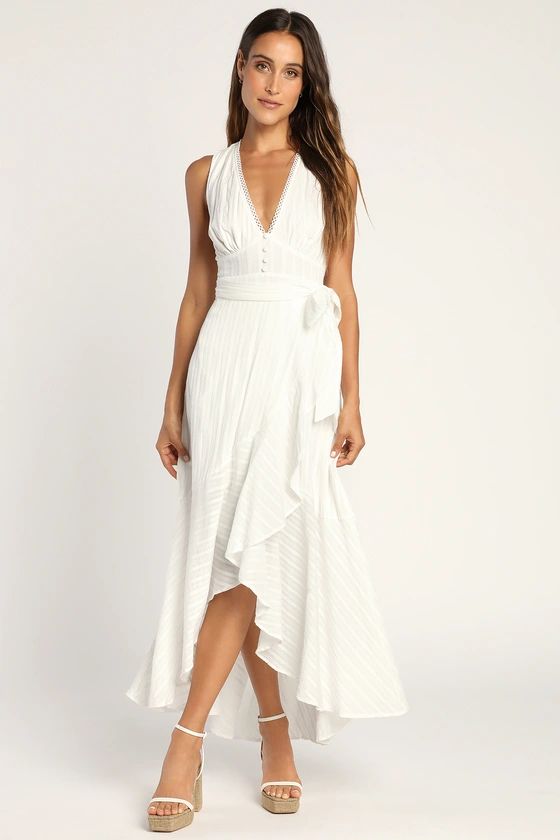Stylish Sight White Textured Ruffled Belted Midi Dress | Lulus (US)