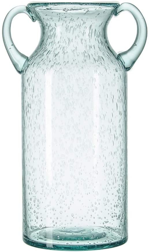 sunkey Flower Vase Glass Elegant Double Ear Decorative Handmade Air Bubbles Bluish Color Glass Va... | Amazon (US)