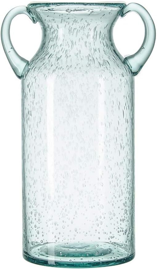 sunkey Flower Vase Glass Elegant Double Ear Decorative Handmade Air Bubbles Bluish Color Glass Va... | Amazon (US)