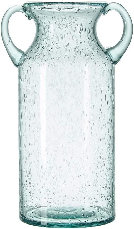 sunkey Flower Vase Glass Elegant Double Ear Decorative Handmade Air Bubbles Bluish Color Glass Va... | Amazon (US)