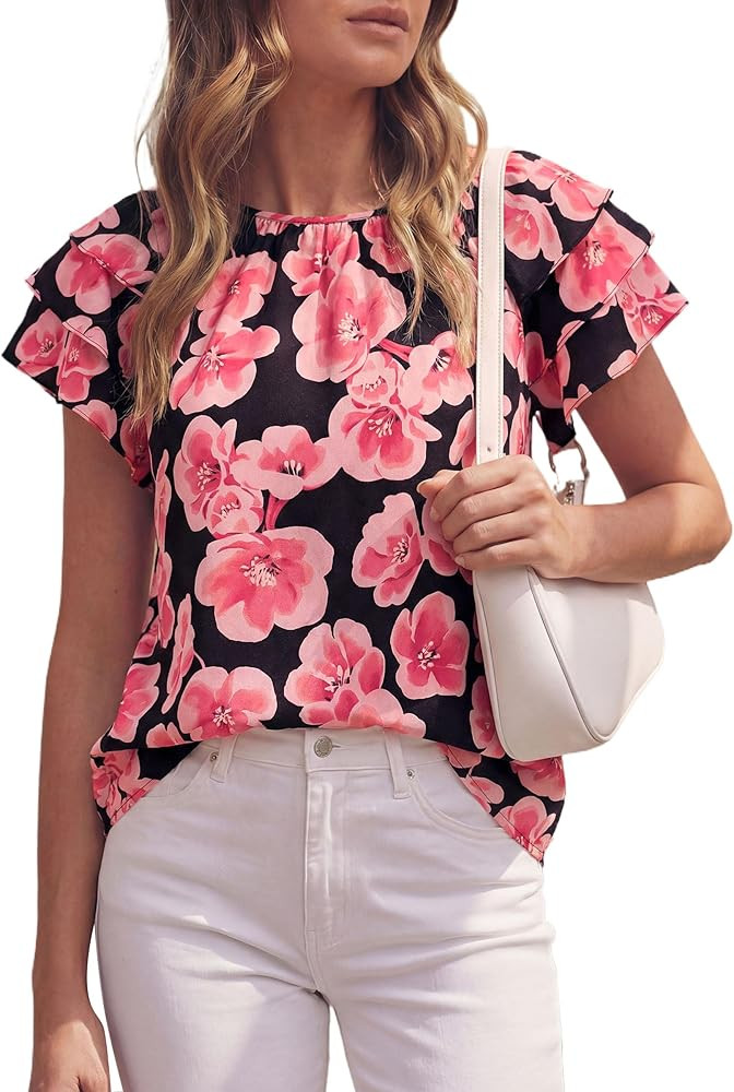 PRETTYGARDEN Boho Floral Tops for Women Summer Blouses Dressy Casual 2026 Spring Beach Vacation R... | Amazon (US)