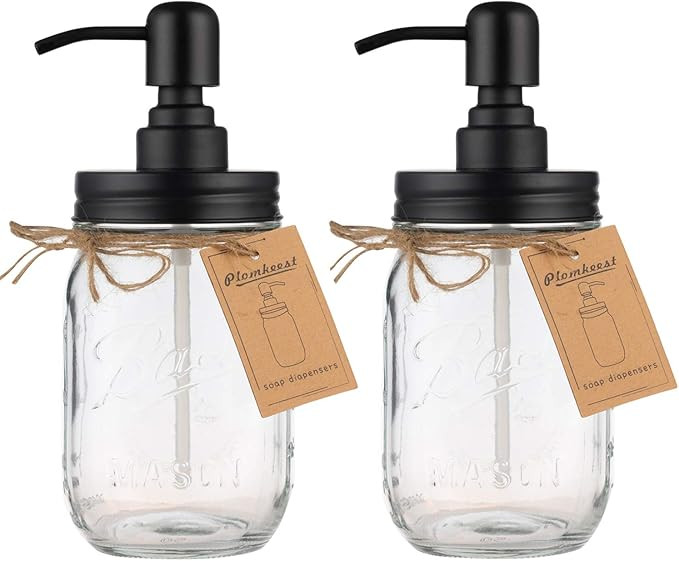 Plomkeest 2-Pack 16oz Mason Jar Soap Dispenser Clear Glass Jar Soap Dispenser with Rust Proof Sta... | Amazon (US)