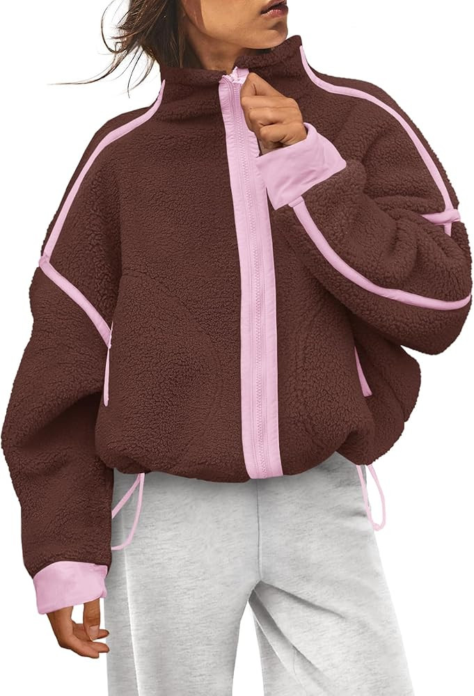 Yanekop Womens Fleece Jacket Zip Up Fuzzy Sherpa Jackets Long Sleeve Winter Coats Striped Warm Ou... | Amazon (US)