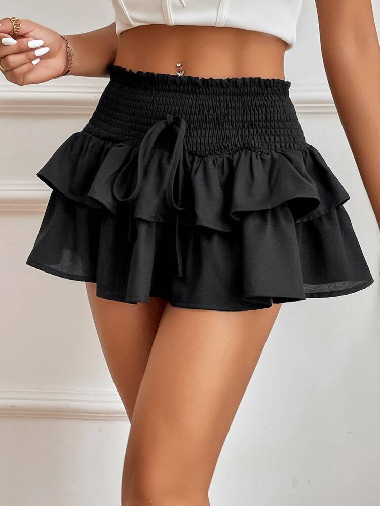 SHEIN VCAY Shirred Tie Waist Layered Hem Skirt
       
              
              $14.99       ... | SHEIN