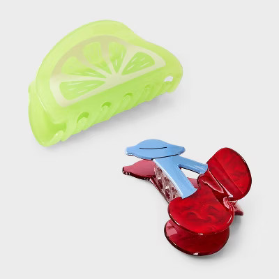 Claw Hair Clip with Cherries and Lime Set 2pc - A New Day™: Plastic & Steel, Food Pattern, All ... | Target