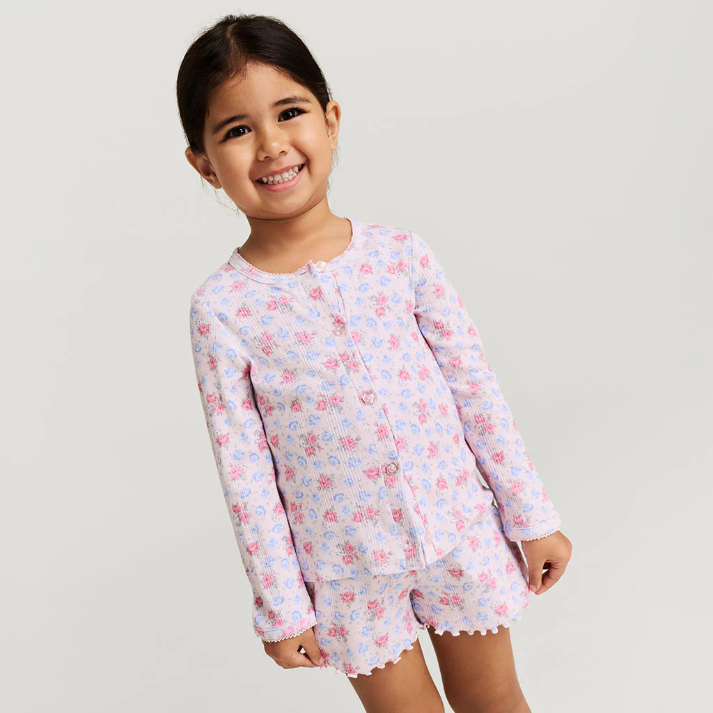 Floral Pink Fitted Laney Pointelle Cardigan | Posh Peanut® | Posh Peanut