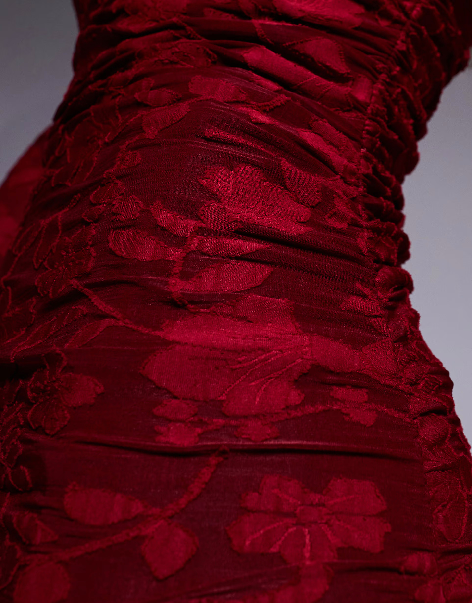 ASOS DESIGN devore long sleeve ruched maxi dress in wine | ASOS | ASOS (Global)