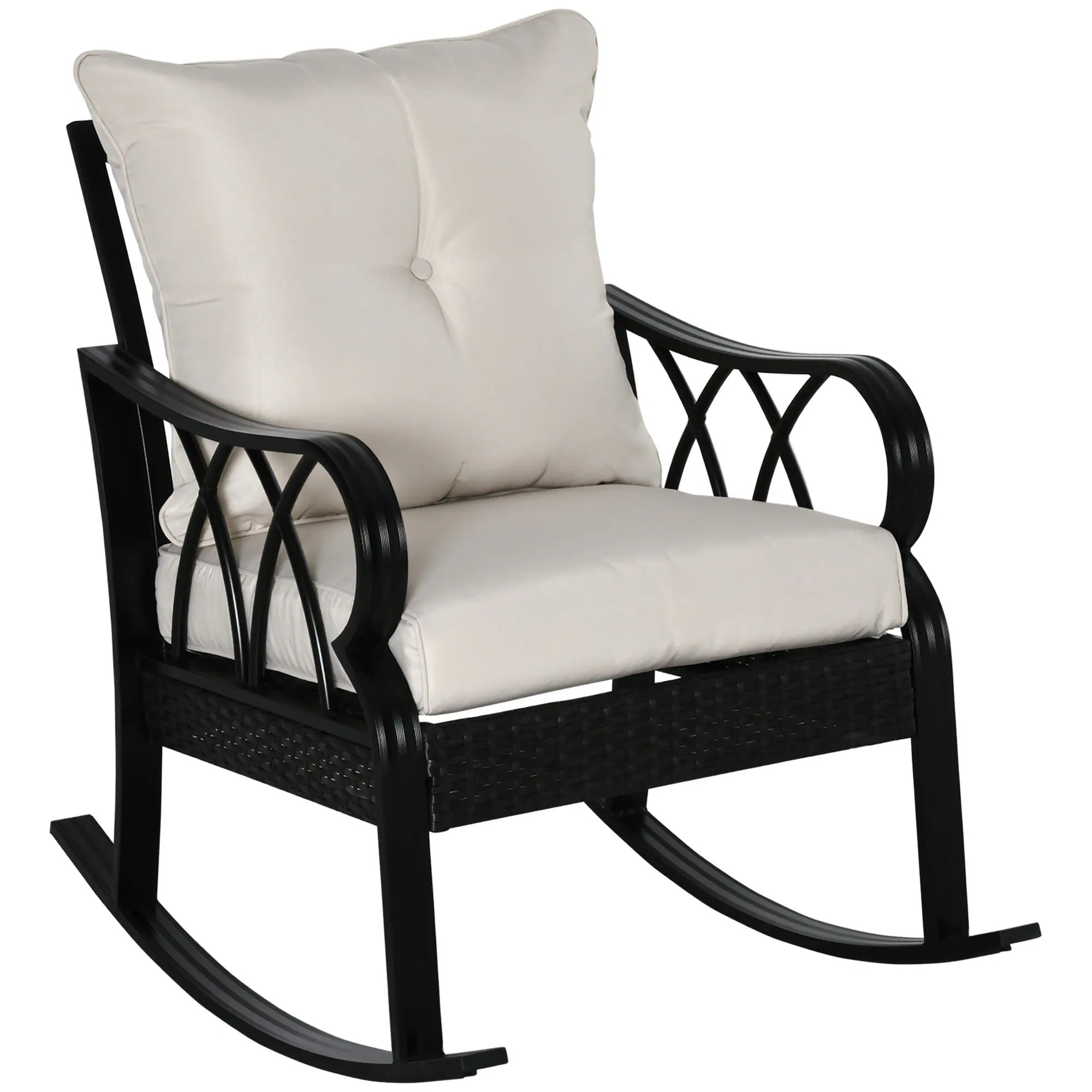 Blisstyle Outdoor Wicker Rocking Chair with Padded Cushions Aluminum Furniture Rattan Porch Rocker Chair W Armrest for Garden Patio and Backyard | Lowe's