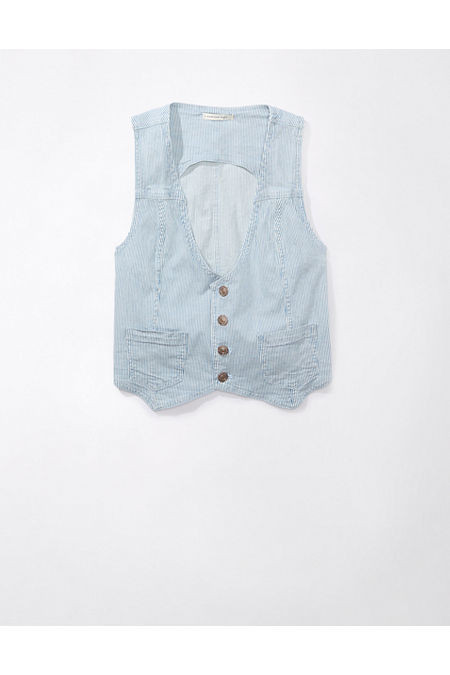 AE Railroad Stripe Denim Vest Women's Light Blue XL | American Eagle Outfitters (US & CA)