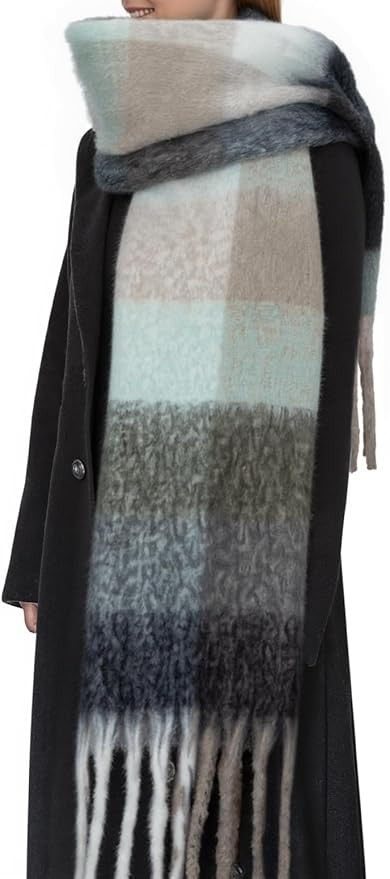 Womens Scarf Winter Big Colorful Checked Thick Warm Soft Scarves Casual Tassel Blanket Scarf | Amazon (US)