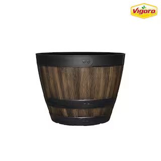 12.8 in. Reedley Medium Kentucky Walnut Brown Resin Barrel Planter (12.8 in. D x 10.5 in. H) | The Home Depot