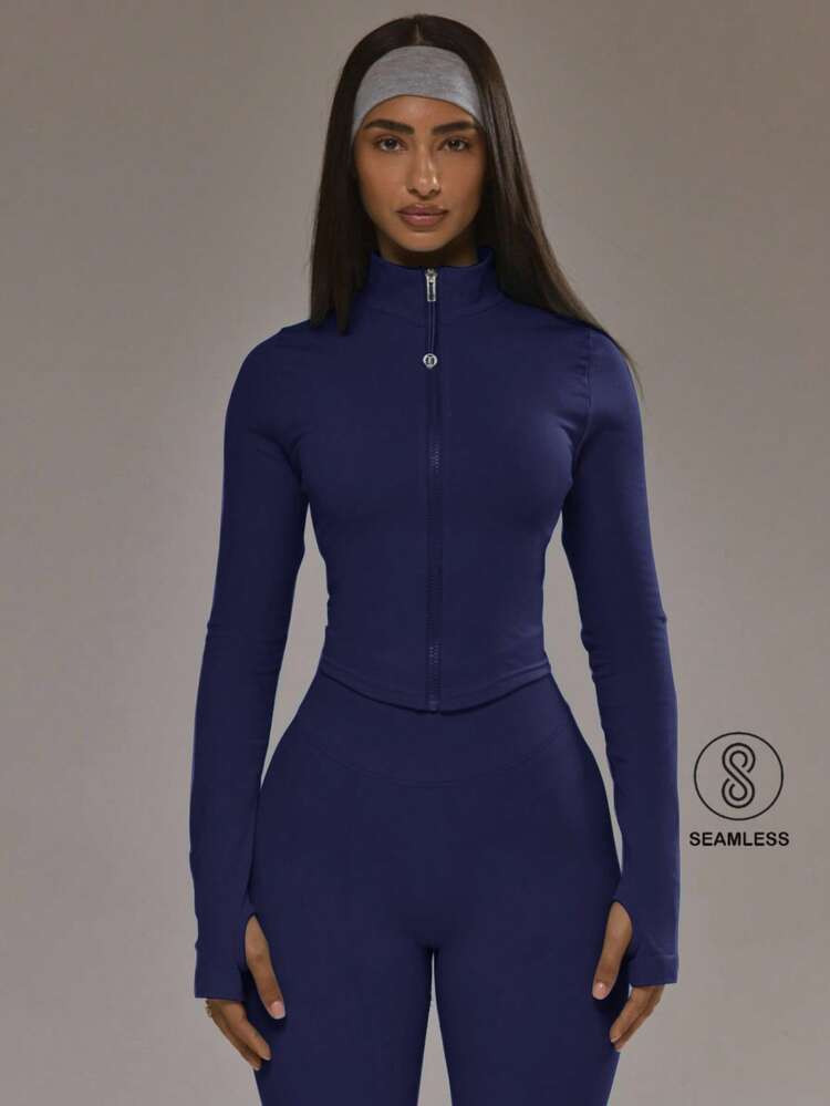 Musera Sport Dipped Hem Zip Through Seamless BBL Jacket Co-Ord Top Only Padel Winter Activewear S... | SHEIN