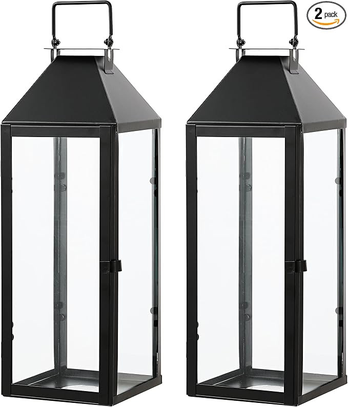 SAFAVIEH Lighting Collection Ruane Black Metal/Clear Glass Outdoor Lantern Set of 2 | Amazon (US)