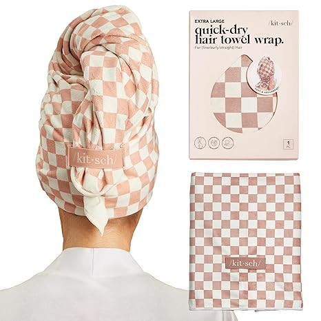 Kitsch XL Microfiber Hair Towel Wrap for Women – Ultra Absorbent Microfiber Towel for Wet, Curl... | Amazon (US)