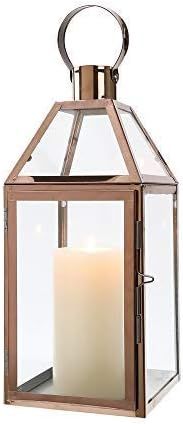 JHY Design Rose Gold Decorative Lanterns 16 inch High Stainless Steel Candle Lanterns with Temper... | Amazon (US)