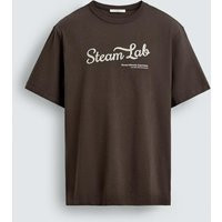 Zara - Embroidered Slogan T-Shirt - Brown - L - Man | Zara UK