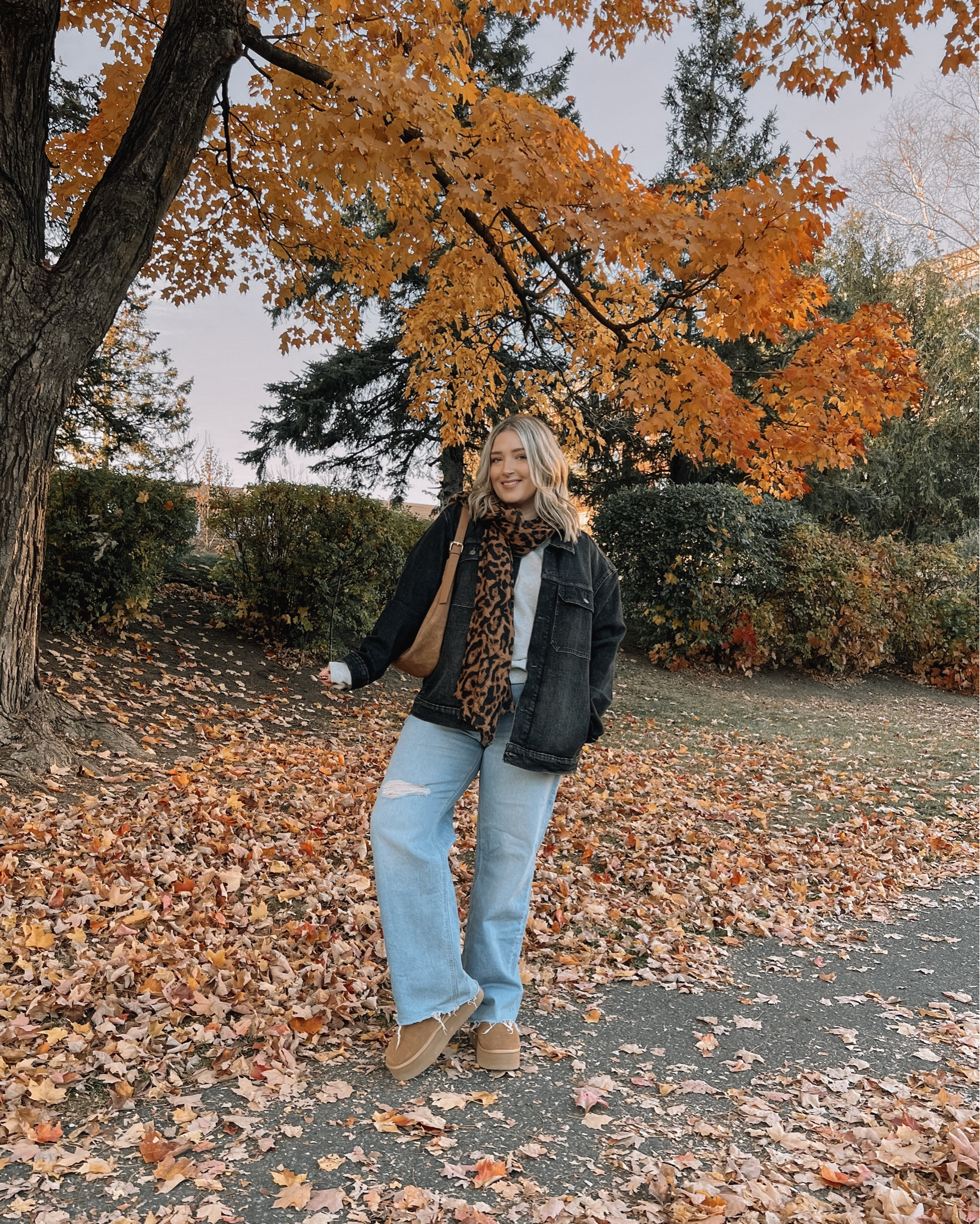 Comfy casual fall outfit 🍂 My black denim jacket is from the men’s section at Walmart, wearing XL for a super oversized fit. Linked this year’s version of my wide leg baggy jeans, wearing 12. Wearing L Tall in the basic sweatshirt (so soft!) My Ugg look for less platform boots are an Amazon find and so comfy! I’m a 9.5-10 and wear a 10 in these. Linked similar leopard scarf options 


#LTKautumn #LTKcanada #LTKmidsize