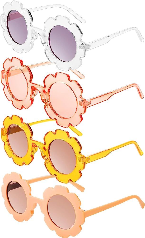 4 Pairs Kids Flower Shaped Sunglasses Round Toddler Flower Glasses with 4 Pack Glasses Cloth 4 Pa... | Amazon (US)