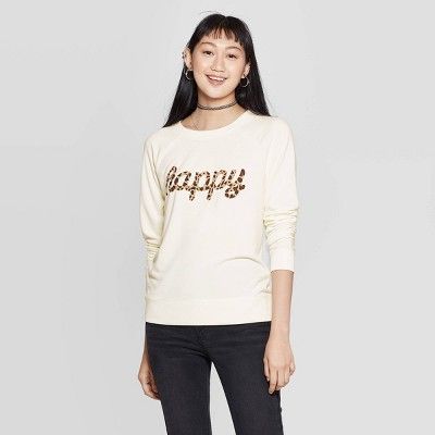 Women's Happy Graphic Sweatshirt (Juniors') - Cream | Target