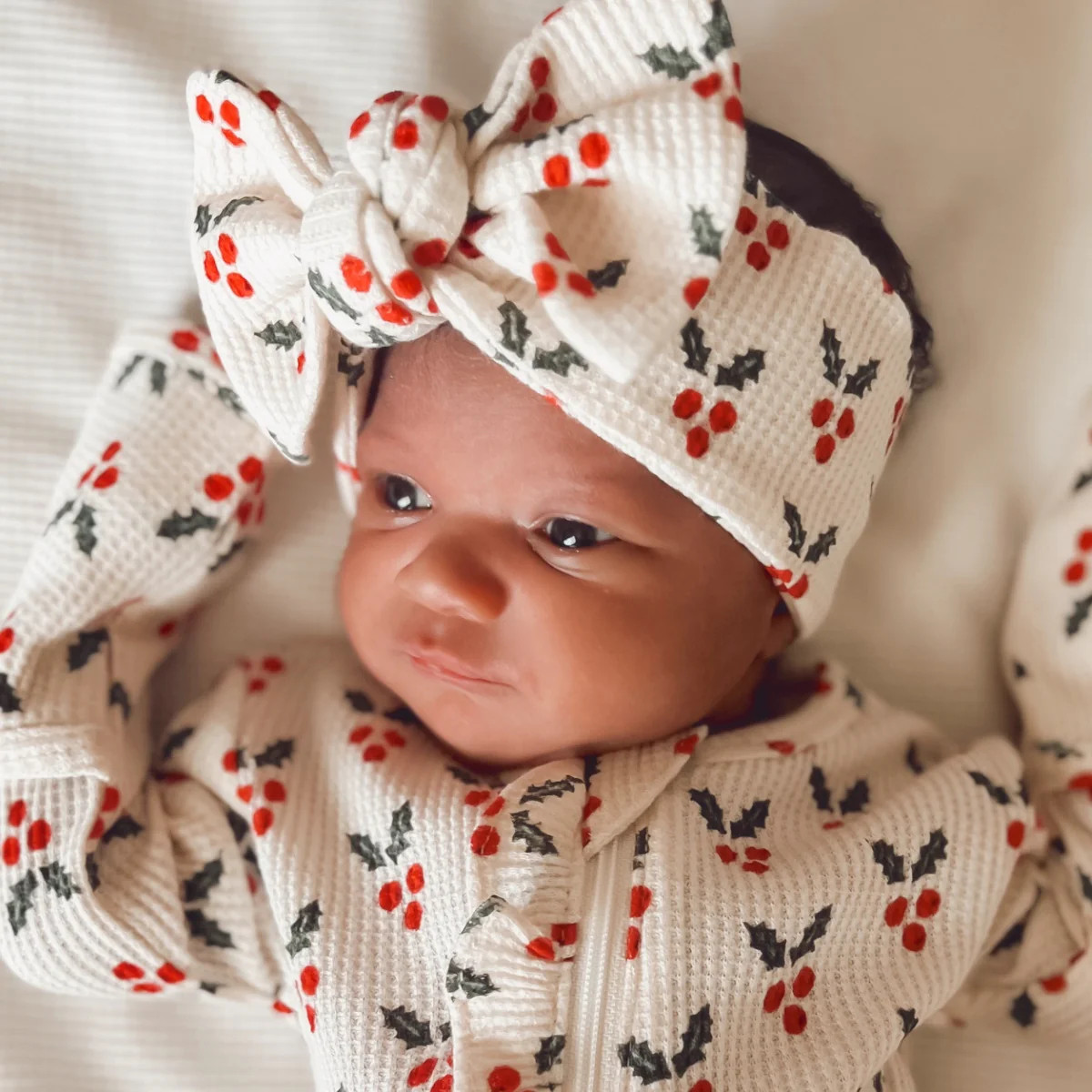 Organic Waffle Knot Bow, Holly | SpearmintLOVE