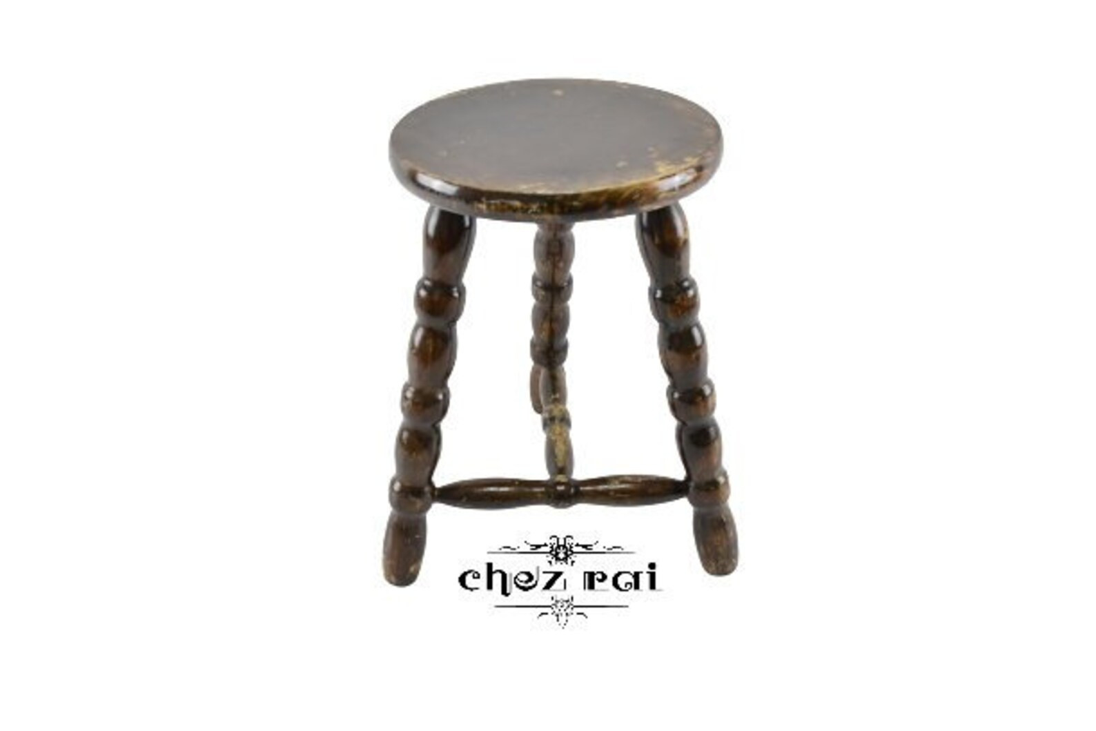 Vintage Wooden Round Medium Height Varnish Three Legged Stool - Etsy | Etsy (US)