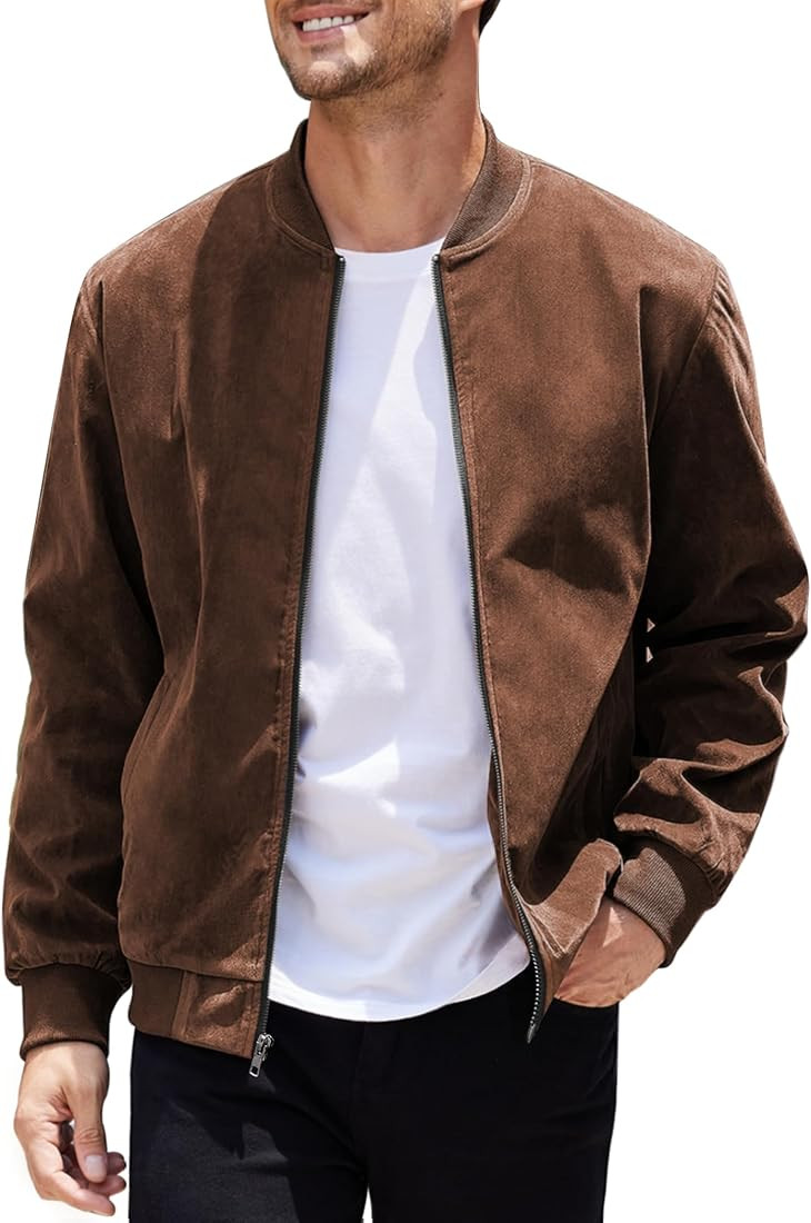 COOFANDY Men's Casual Varsity Jacket Vintage Lightweight Suede Bomber Jackets | Amazon (US)