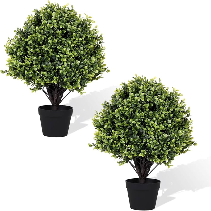 24" Artificial Boxwood Ball Topiary Set of 2, UV Resistant Faux Potted Plants for Front Porch Ent... | Amazon (US)